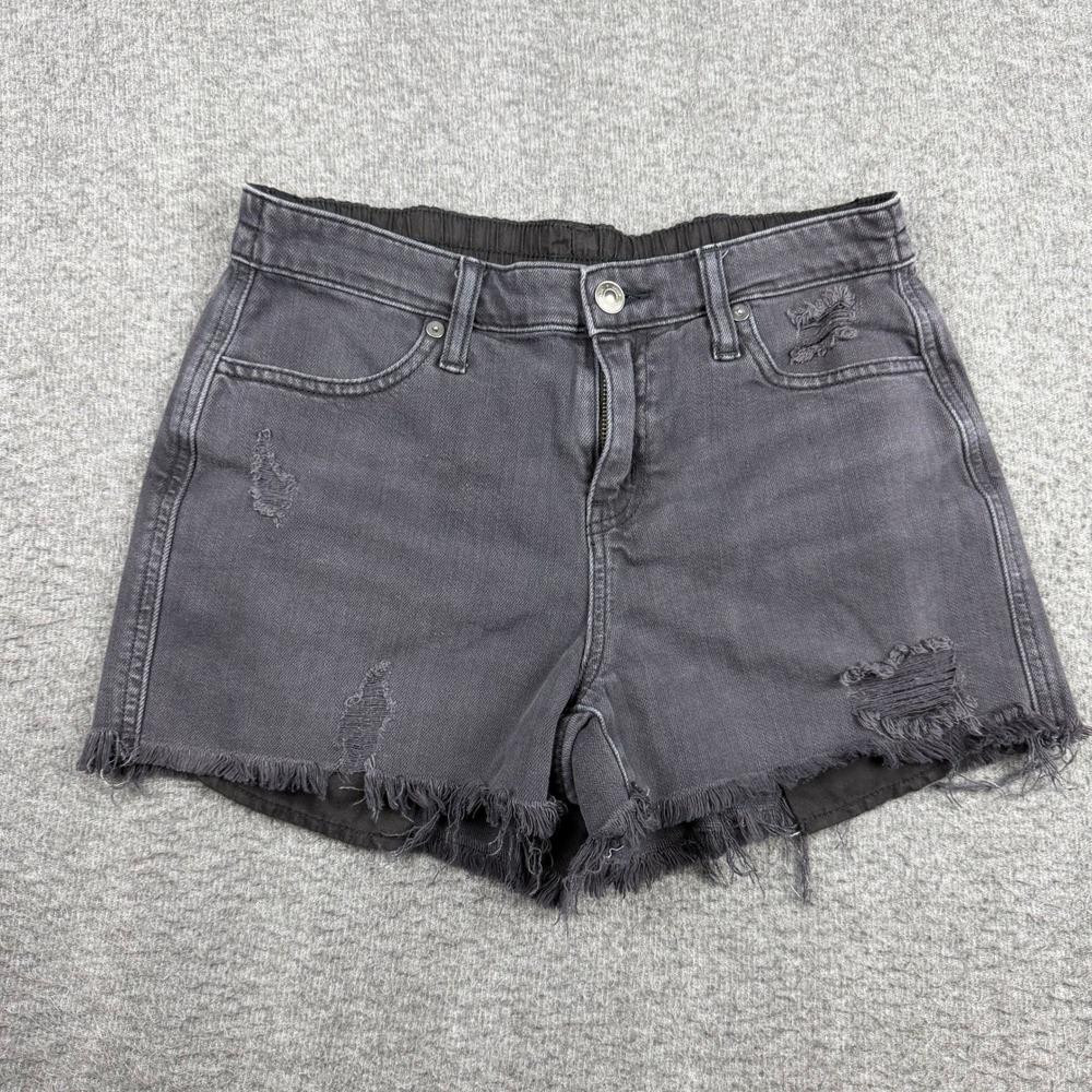 Aerie Distressed Denim‎ Shorts Washed Black High Waisted Frayed Hem Women's XS